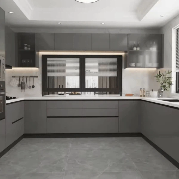 Light Grey Gloss Kitchen Cupboards